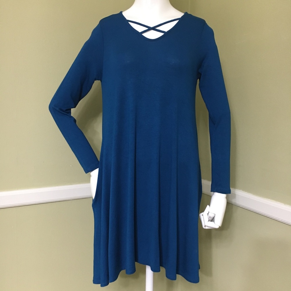 Pomelo Long Sleeve Teal Dress with Pockets, sz S